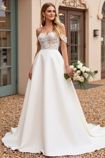 Ivory A Line Off The Shoulder Lace Wedding Dress